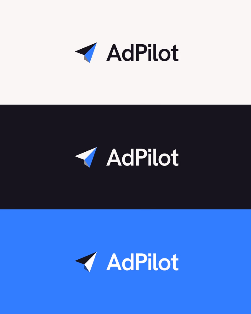 AdPilot logo lockups on paper, ink and blue